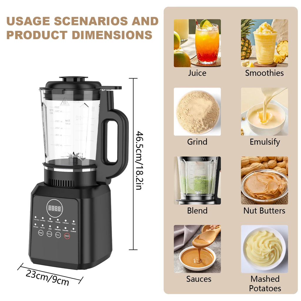 1.65L Electric Blender Soybean Milk Machine Professional Mixer Juicer Smoothie Maker Fruit Vegtable Table Blenders Baby Food Processor Soybean Milk Machine Heating Intelligent Small Auxiliary Food Machine