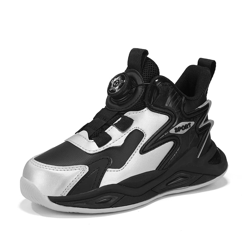 New Arrival Boys Leather Upper Sweat Wicking Sports Shoes Easy Rotating Buckle Casual Running Sneakers for Daily Outdoor