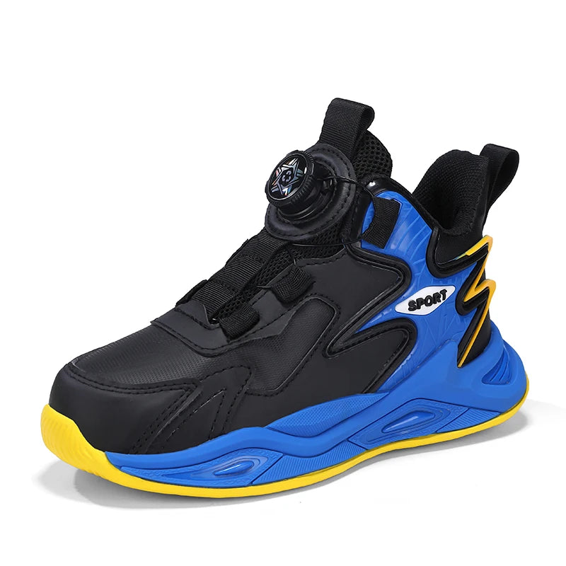 New Arrival Boys Leather Upper Sweat Wicking Sports Shoes Easy Rotating Buckle Casual Running Sneakers for Daily Outdoor
