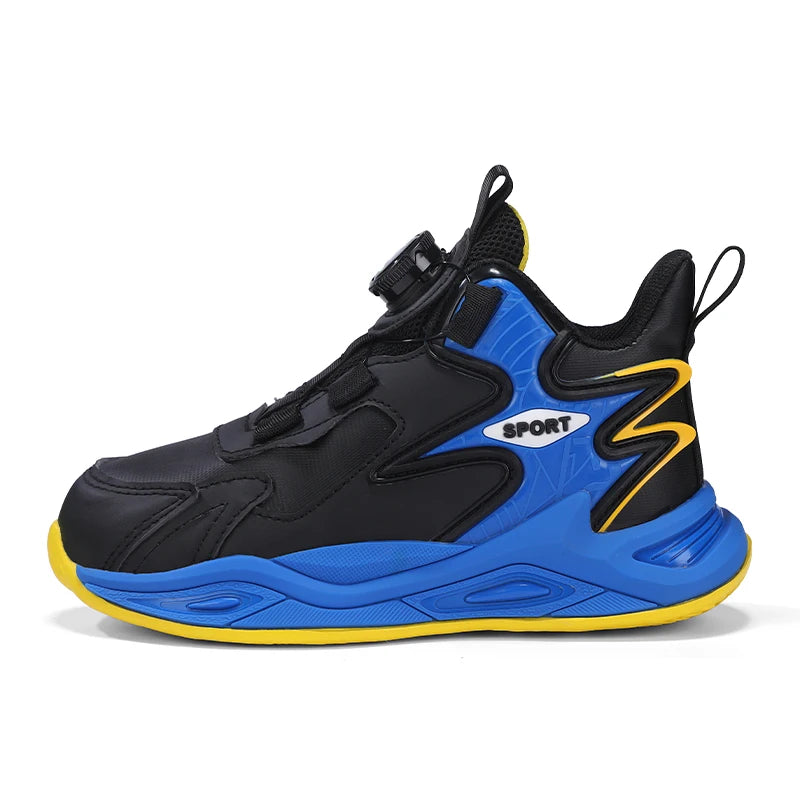 New Arrival Boys Leather Upper Sweat Wicking Sports Shoes Easy Rotating Buckle Casual Running Sneakers for Daily Outdoor
