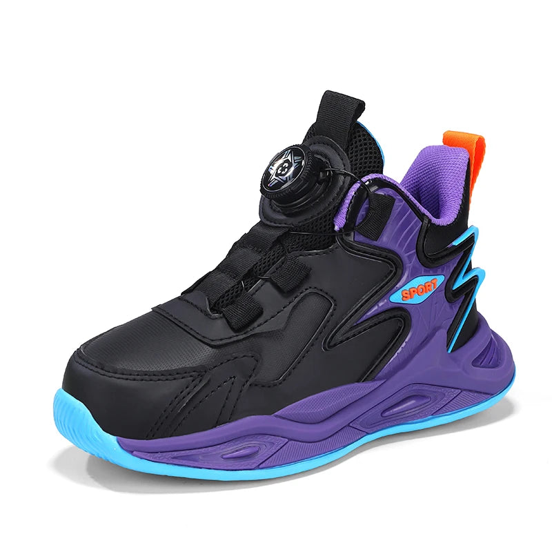 New Arrival Boys Leather Upper Sweat Wicking Sports Shoes Easy Rotating Buckle Casual Running Sneakers for Daily Outdoor