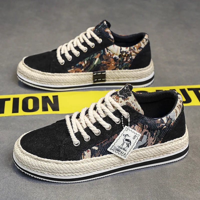 Canvas Men's Shoes for Summer, Breathable and Versatile,sporty Casual Flat Shoes with Soft Soles,traditional Beijing Cloth Shoes