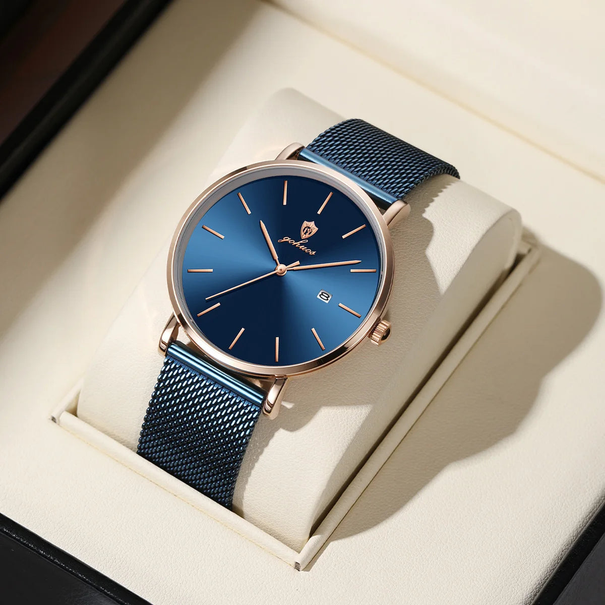 US Local Stock Gohuos 8829 Golden Mesh Steel Strap Fashion Men's Quartz Watches Reloj Para Hombre Date Display Waterproof Watch
