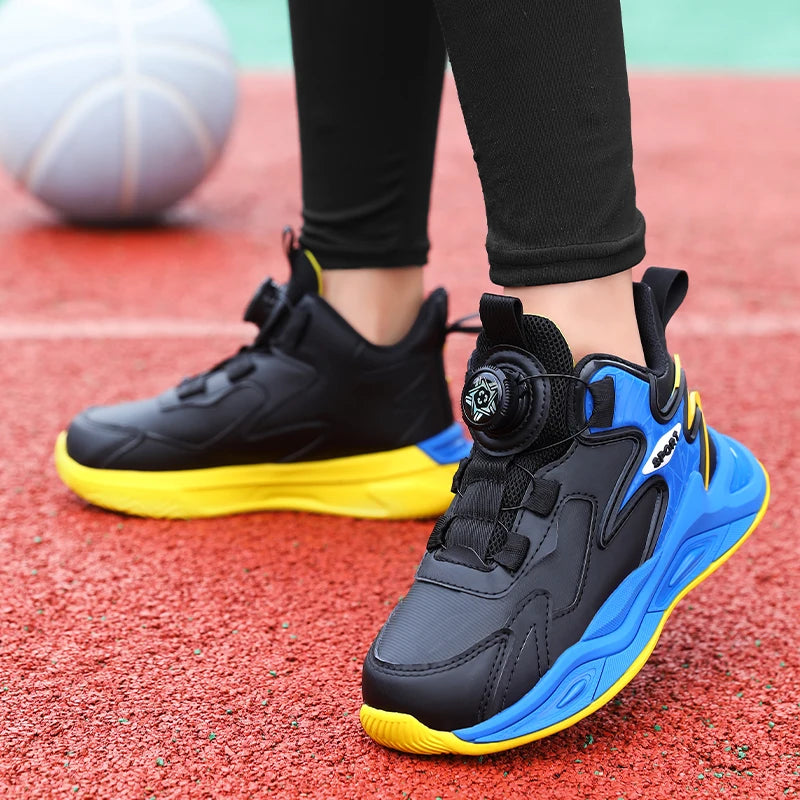 New Arrival Boys Leather Upper Sweat Wicking Sports Shoes Easy Rotating Buckle Casual Running Sneakers for Daily Outdoor