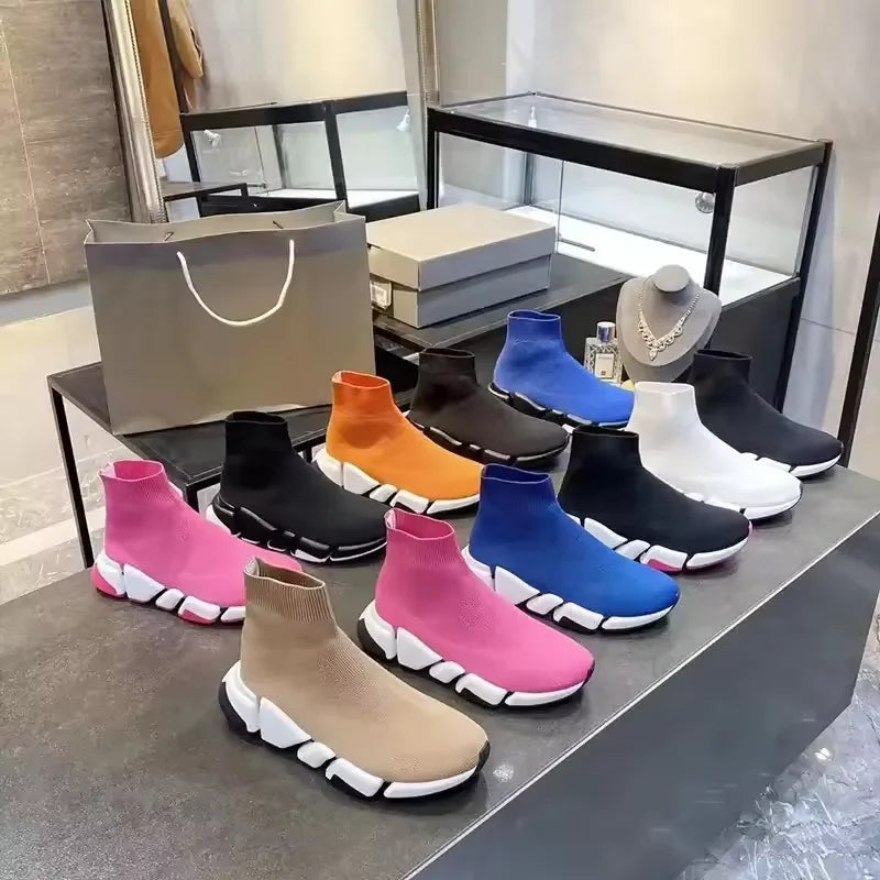 Trendiga sneakers för par – vardagsskor i stickat material, sportig retrostil med mesh och god andningsförmåga