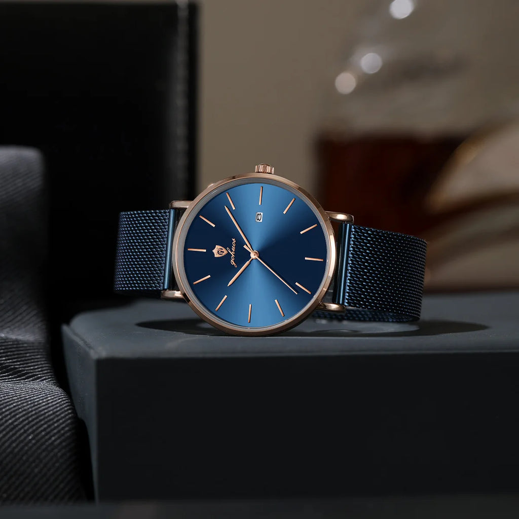 US Local Stock Gohuos 8829 Golden Mesh Steel Strap Fashion Men's Quartz Watches Reloj Para Hombre Date Display Waterproof Watch