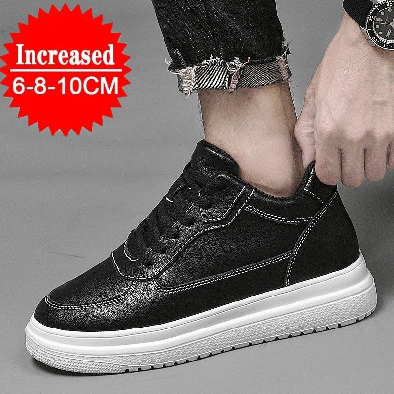 Högkvalitativa sneakers för män – skor med inbyggd höjning, moderiktiga vardagsskor, bekväma sportskor i läder, ger 6/8/10 cm extra längd