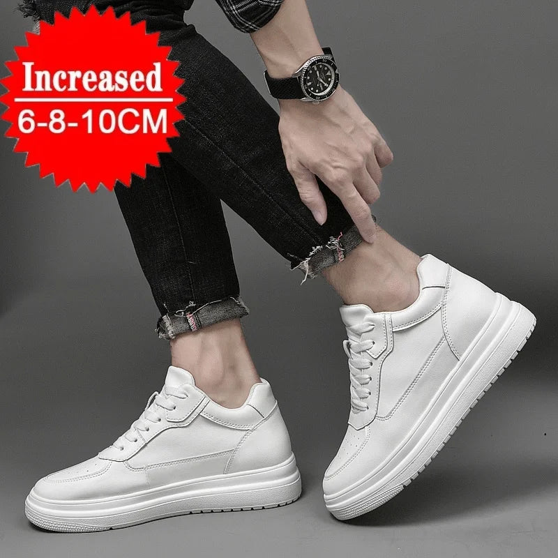 Högkvalitativa sneakers för män – skor med inbyggd höjning, moderiktiga vardagsskor, bekväma sportskor i läder, ger 6/8/10 cm extra längd