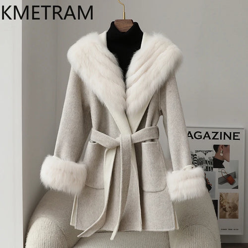 100% Natural Wool Jacket with Detachable Fox Fur Luxury Real Coat Woman Hoodie Winter Clothes 2025 New in Coats шуба женская