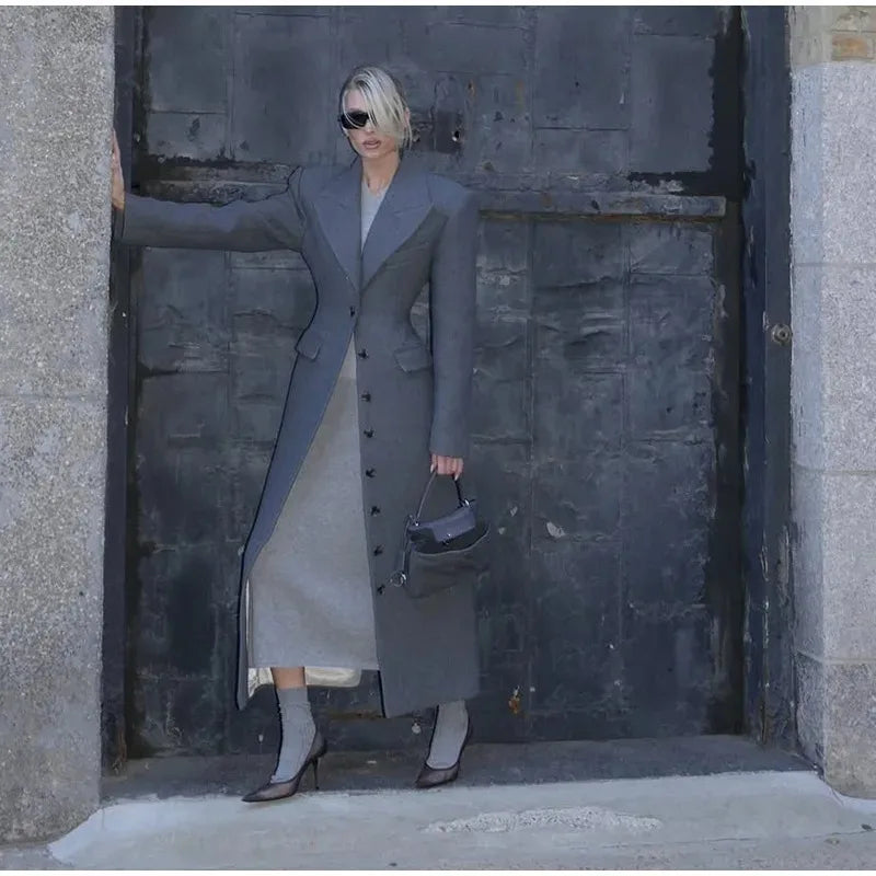 Mode för kvinnor: Yllekappor för höst och vinter.    Thin Temperament Elegant Lapel High Waist Long Style