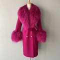 Jxwatcher Wool Cashmere Coat Women Real Mongolian Sheep Fur Collar Ladies Double Faced Coats Belt Winter Fall Long Trench Jacket
