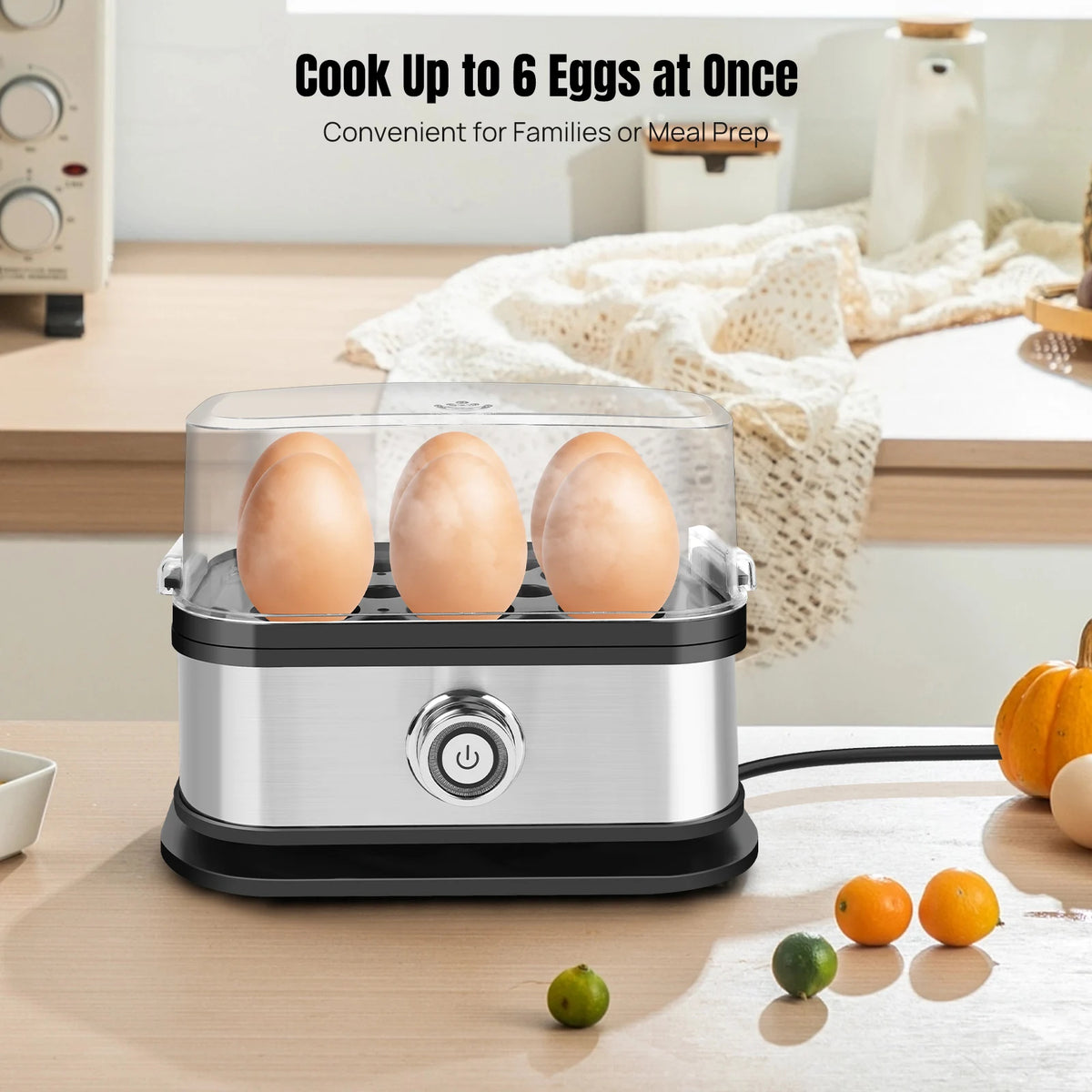 Egg Cooker Boiler, 350W Quick Boiling Electric Egg Poacher, Removable Tray, 6 Capacity Kitchen Stainless Steel Steamer