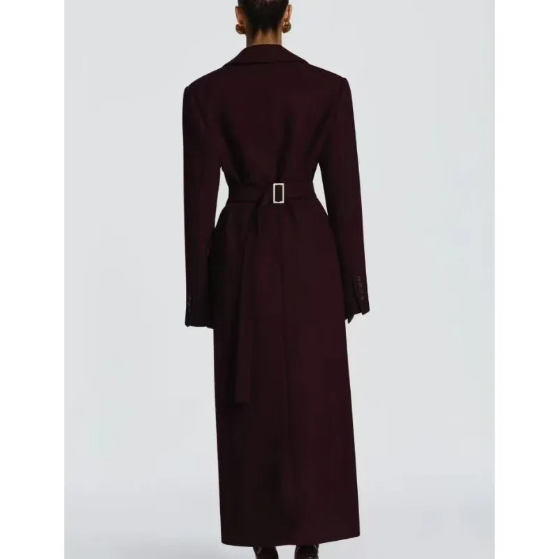 Mode för kvinnor: Yllekappor för höst och vinter.    Thin Temperament Elegant Lapel High Waist Long Style