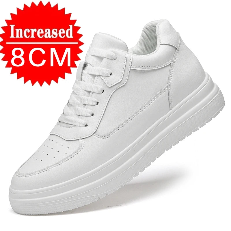 Högkvalitativa sneakers för män – skor med inbyggd höjning, moderiktiga vardagsskor, bekväma sportskor i läder, ger 6/8/10 cm extra längd