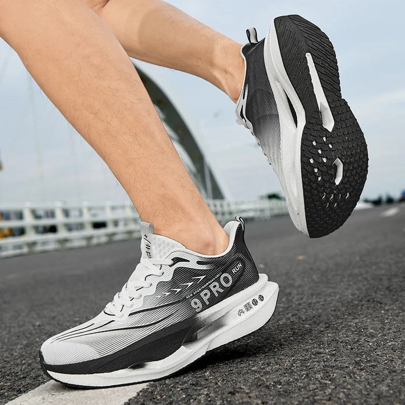 Sneakers för män och kvinnor – 9PRO Carbon Board, stötdämpning med skelettstruktur, löparskor för maraton, utomhusträning, fitness och tennis