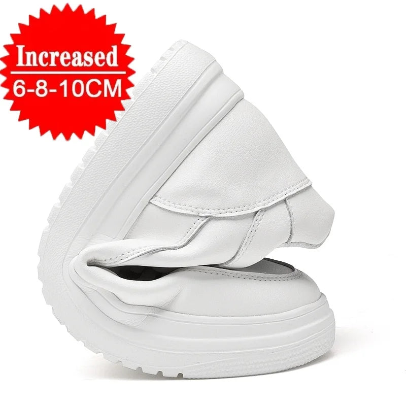 Högkvalitativa sneakers för män – skor med inbyggd höjning, moderiktiga vardagsskor, bekväma sportskor i läder, ger 6/8/10 cm extra längd