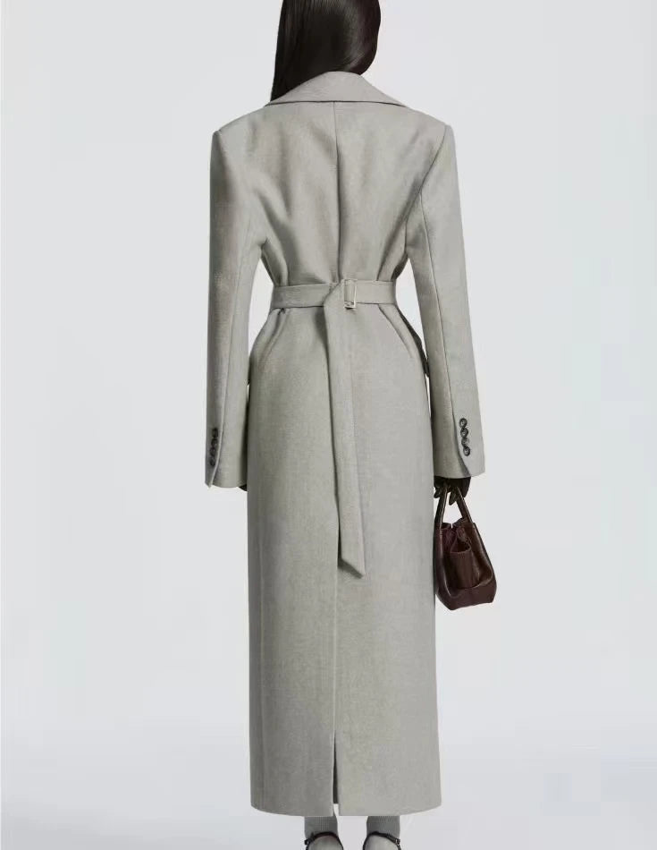Mode för kvinnor: Yllekappor för höst och vinter.    Thin Temperament Elegant Lapel High Waist Long Style