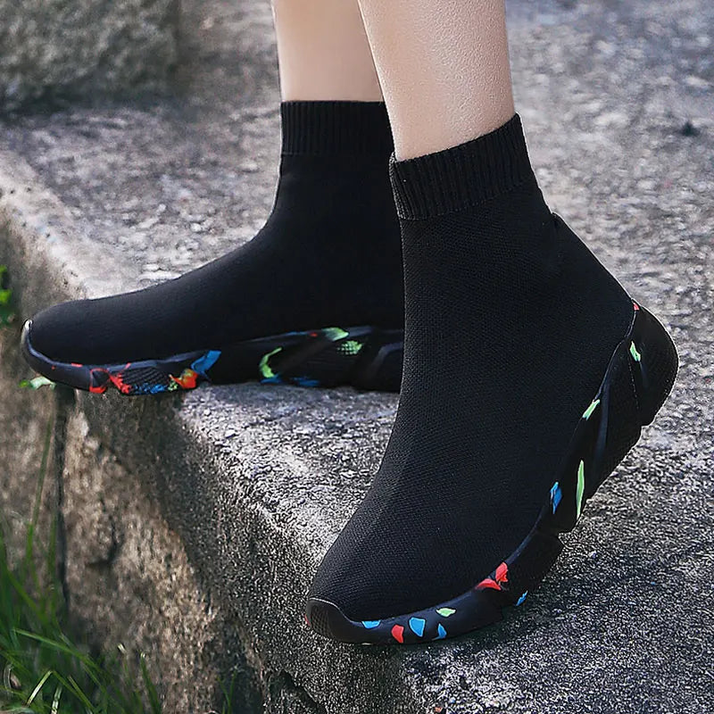 MWY Sportskor för kvinnor – höga, varma ”strumpskor”, vardagssneakers, promenadskor, storlek 35–47