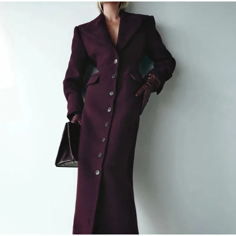 Mode för kvinnor: Yllekappor för höst och vinter.    Thin Temperament Elegant Lapel High Waist Long Style