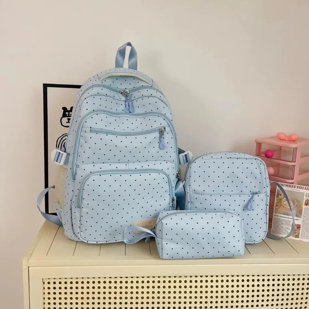 Nylonprickig ryggsäcksset för brevpapper, förvaring, dragkedja, stängning, flickor, ryggsäck med flera fack, studentryggsäck, skolanvändning