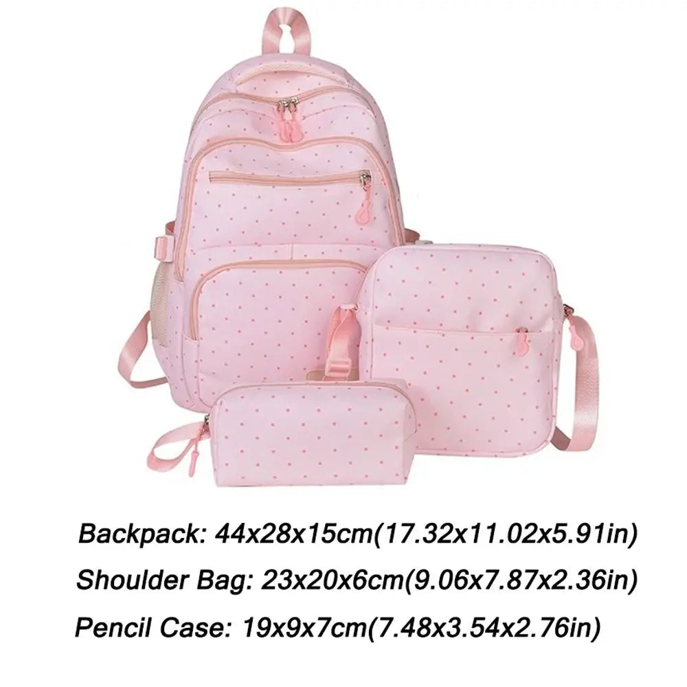 Nylonprickig ryggsäcksset för brevpapper, förvaring, dragkedja, stängning, flickor, ryggsäck med flera fack, studentryggsäck, skolanvändning