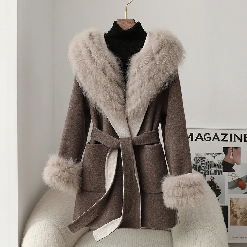 100% Natural Wool Jacket with Detachable Fox Fur Luxury Real Coat Woman Hoodie Winter Clothes 2025 New in Coats шуба женская