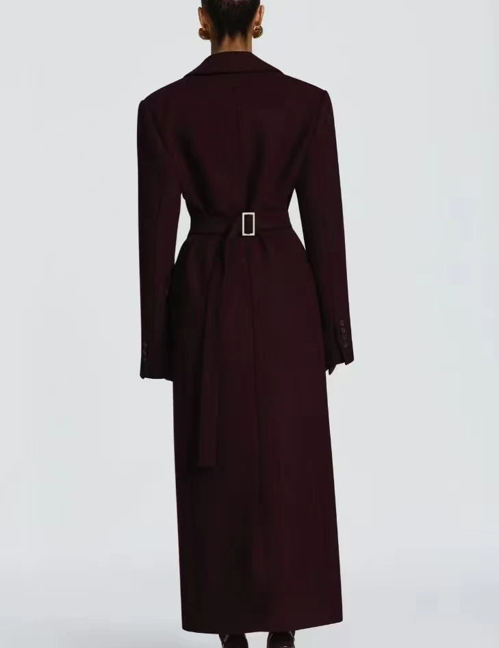 Mode för kvinnor: Yllekappor för höst och vinter.    Thin Temperament Elegant Lapel High Waist Long Style