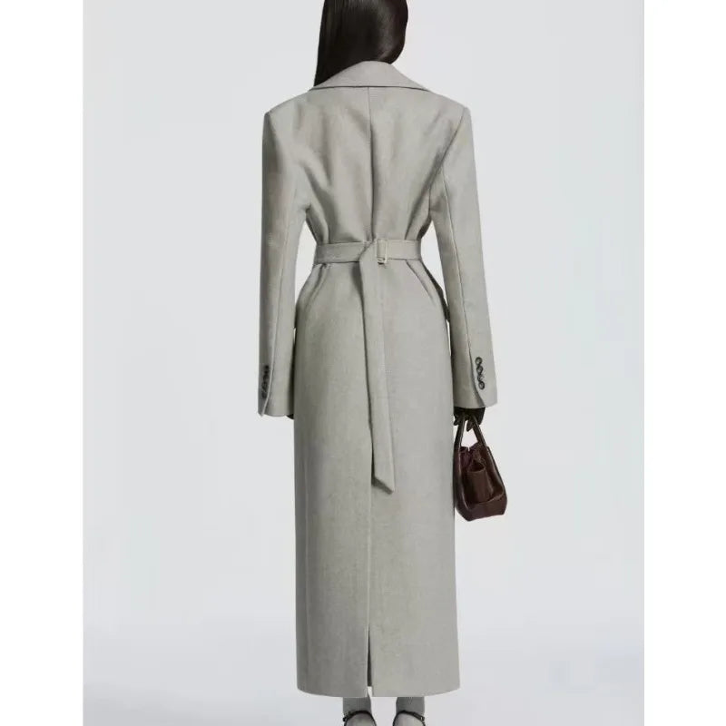 Mode för kvinnor: Yllekappor för höst och vinter.    Thin Temperament Elegant Lapel High Waist Long Style
