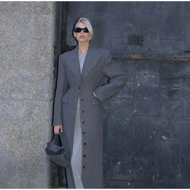 Mode för kvinnor: Yllekappor för höst och vinter.    Thin Temperament Elegant Lapel High Waist Long Style