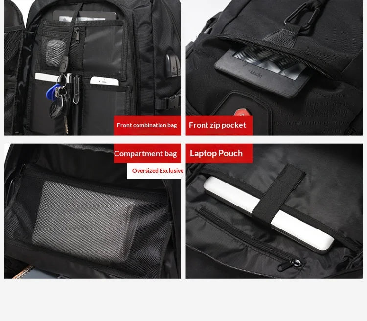 50L 80L Men's Large Travel Backpack, Separate Shoe Compartment Waterproof Business Backpack Outdoor Sports Black Storage Bag