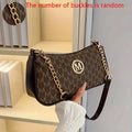 Women Vintage M Monogram Shoulder Bag Gold Chain PU Leather Crossbody Baguette Bag Casual Underarm Handbag For Ladies Daily Use