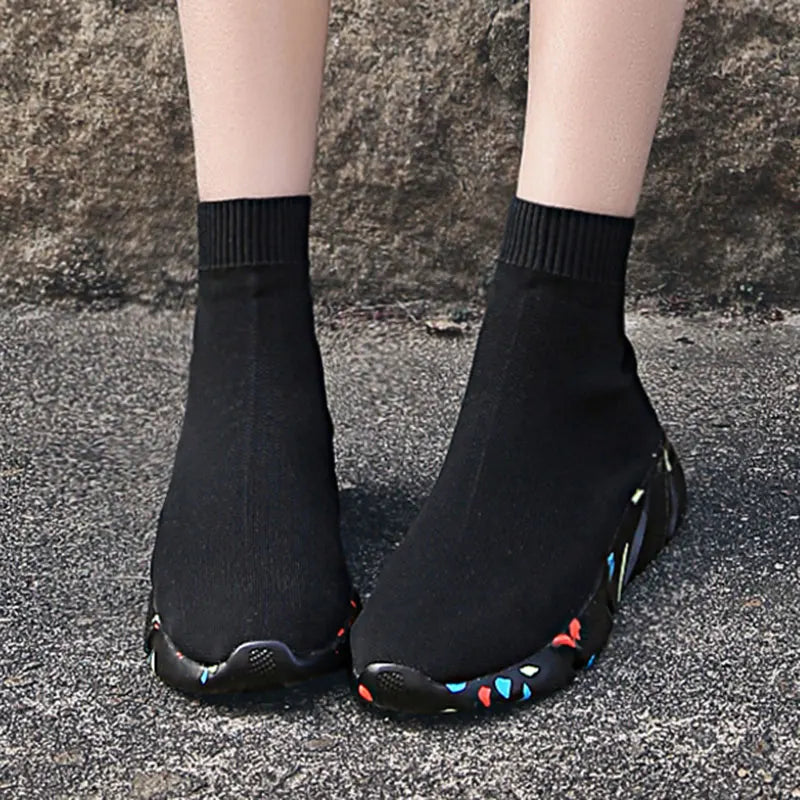 MWY Sportskor för kvinnor – höga, varma ”strumpskor”, vardagssneakers, promenadskor, storlek 35–47