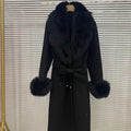 2023 Long Women Wool Cashmere Blended Coat with Big Real Fox Fur Collar Fashion Winter Jacket double breasted Belt Outwear Cuff