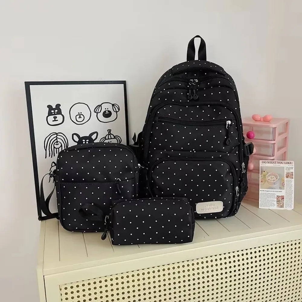 Nylonprickig ryggsäcksset för brevpapper, förvaring, dragkedja, stängning, flickor, ryggsäck med flera fack, studentryggsäck, skolanvändning
