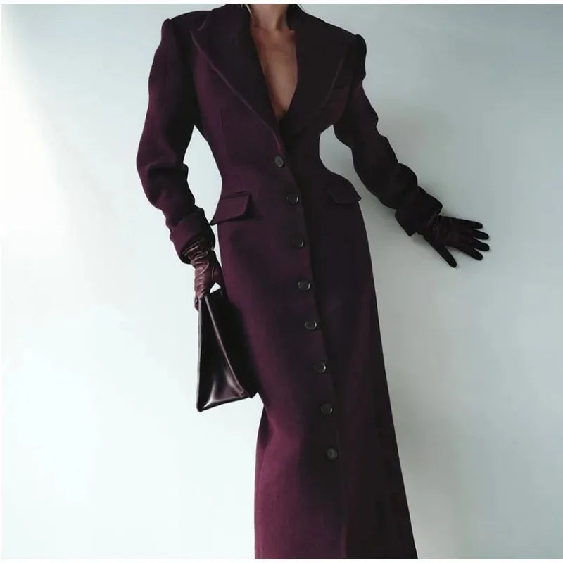 Mode för kvinnor: Yllekappor för höst och vinter.    Thin Temperament Elegant Lapel High Waist Long Style