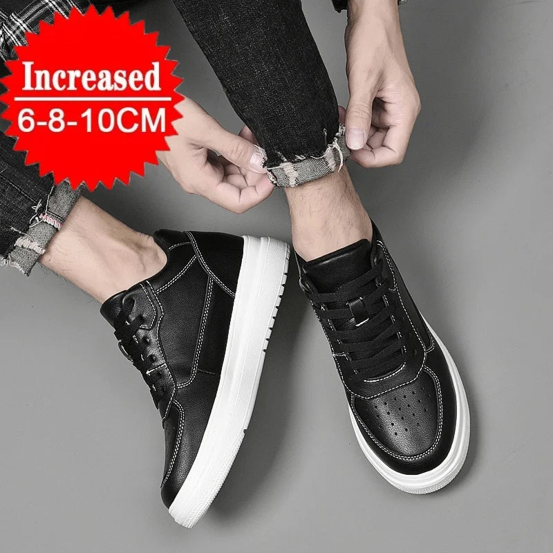 Högkvalitativa sneakers för män – skor med inbyggd höjning, moderiktiga vardagsskor, bekväma sportskor i läder, ger 6/8/10 cm extra längd